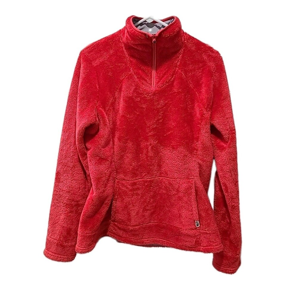 THE NORTH FACE TNF Fitted SHERPA FUR Pullover Women's M  Red 1/4 Zip Sweatshirt
